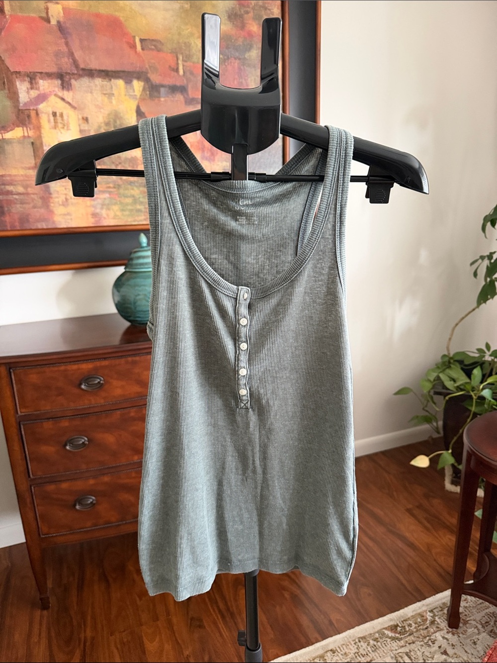 aerie Grey Ribbed Henley Tank